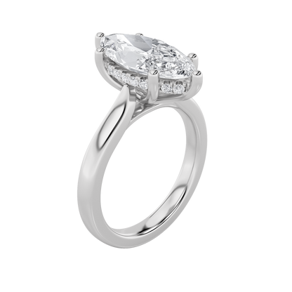 Leila Marquise Solitaire with Hidden Halo - Cathedral Setting - White Gold