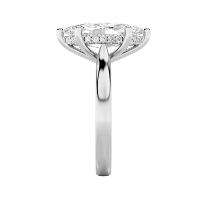 Leila Marquise Solitaire with Hidden Halo - Cathedral Setting - White Gold