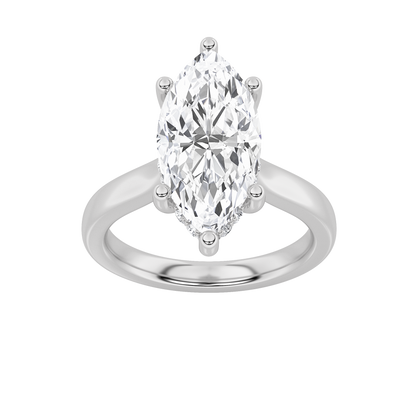 Leila Marquise Solitaire with Hidden Halo - Cathedral Setting - White Gold