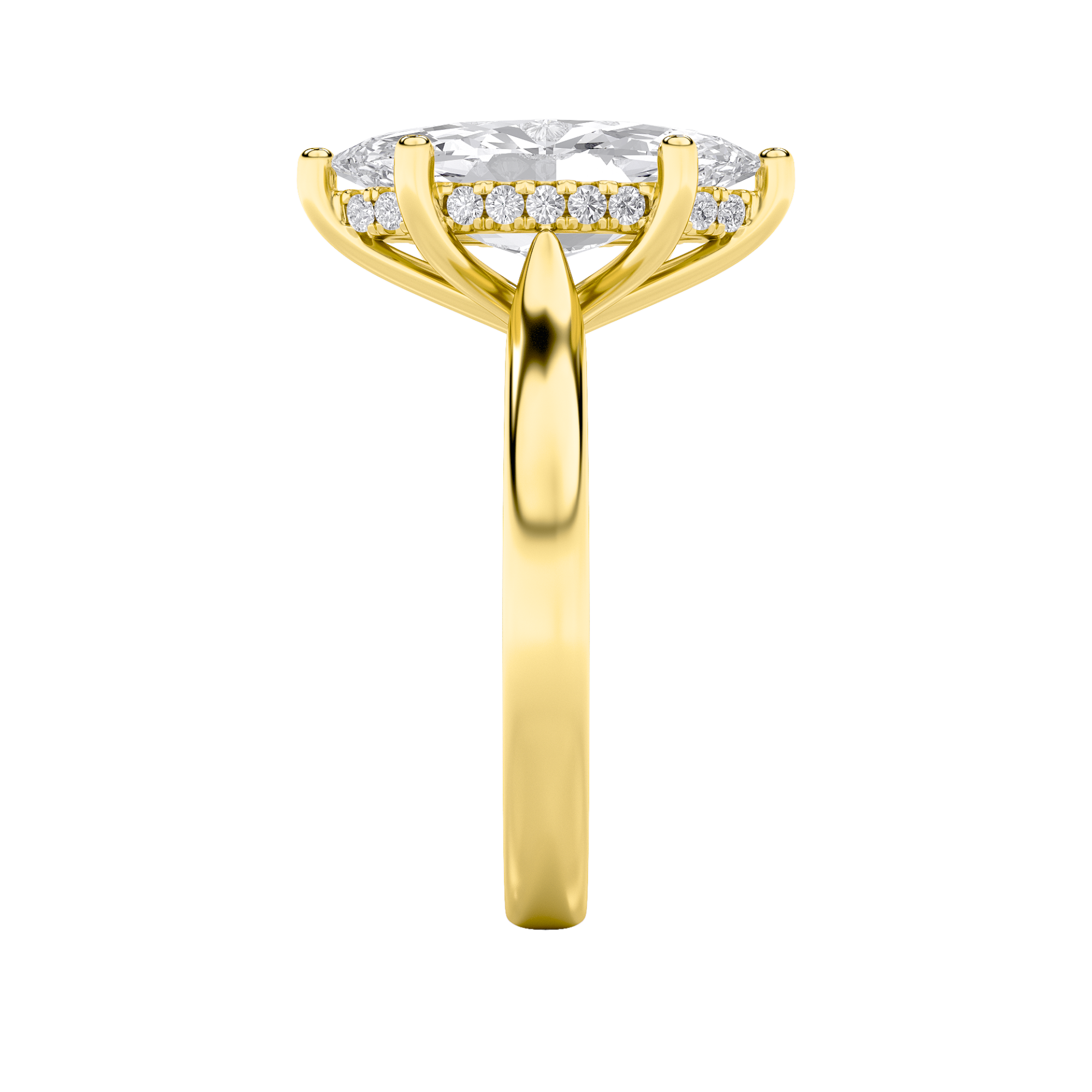 Leila Marquise Solitaire with Hidden Halo - Cathedral Setting - Yellow Gold Aura Diamonds