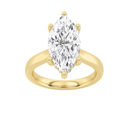 Leila Marquise Solitaire with Hidden Halo - Cathedral Setting - Yellow Gold