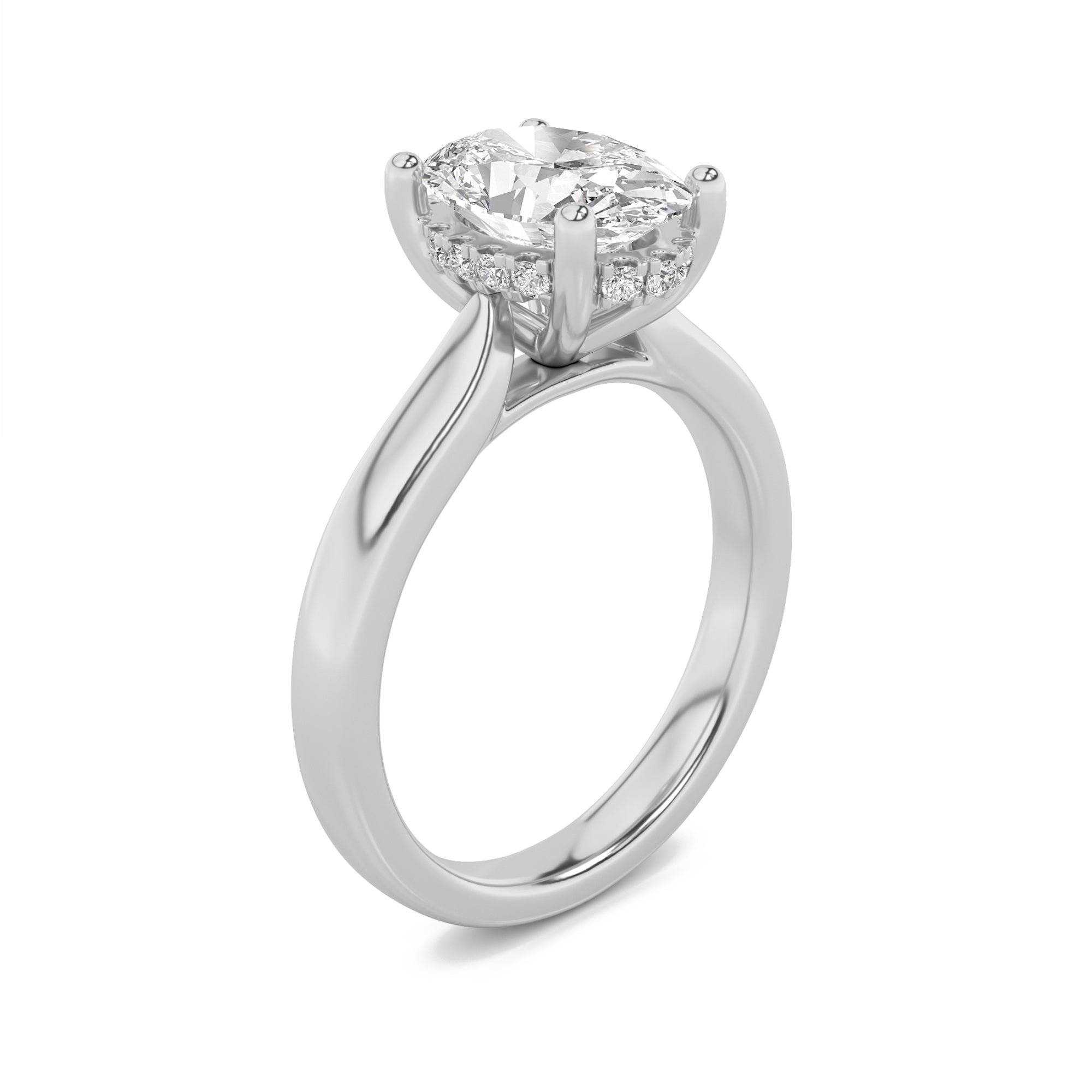 Emma Oval Solitaire with Hidden Halo - Cathedral Setting - White Gold Aura Diamonds