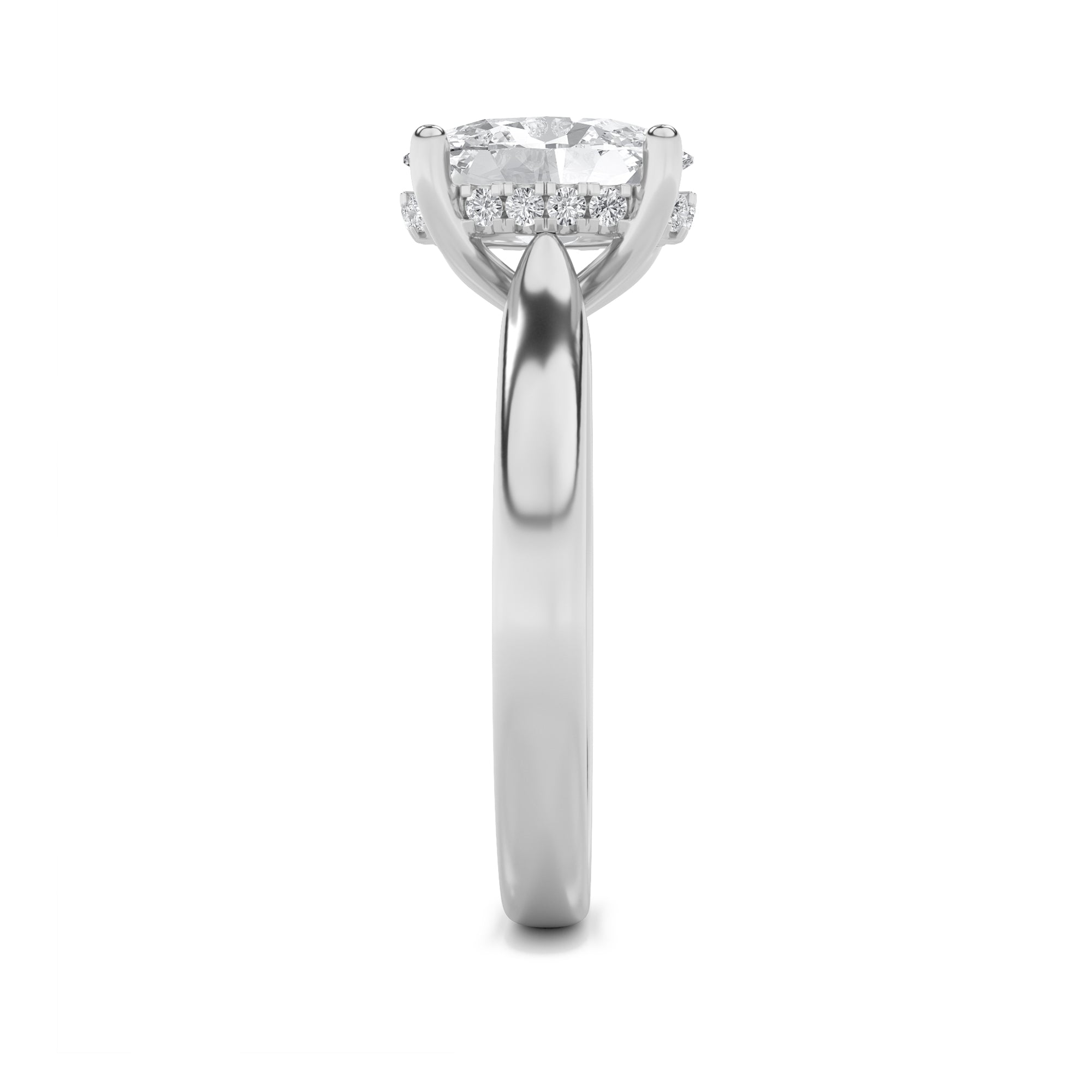 Emma Oval Solitaire with Hidden Halo - Cathedral Setting - White Gold Aura Diamonds