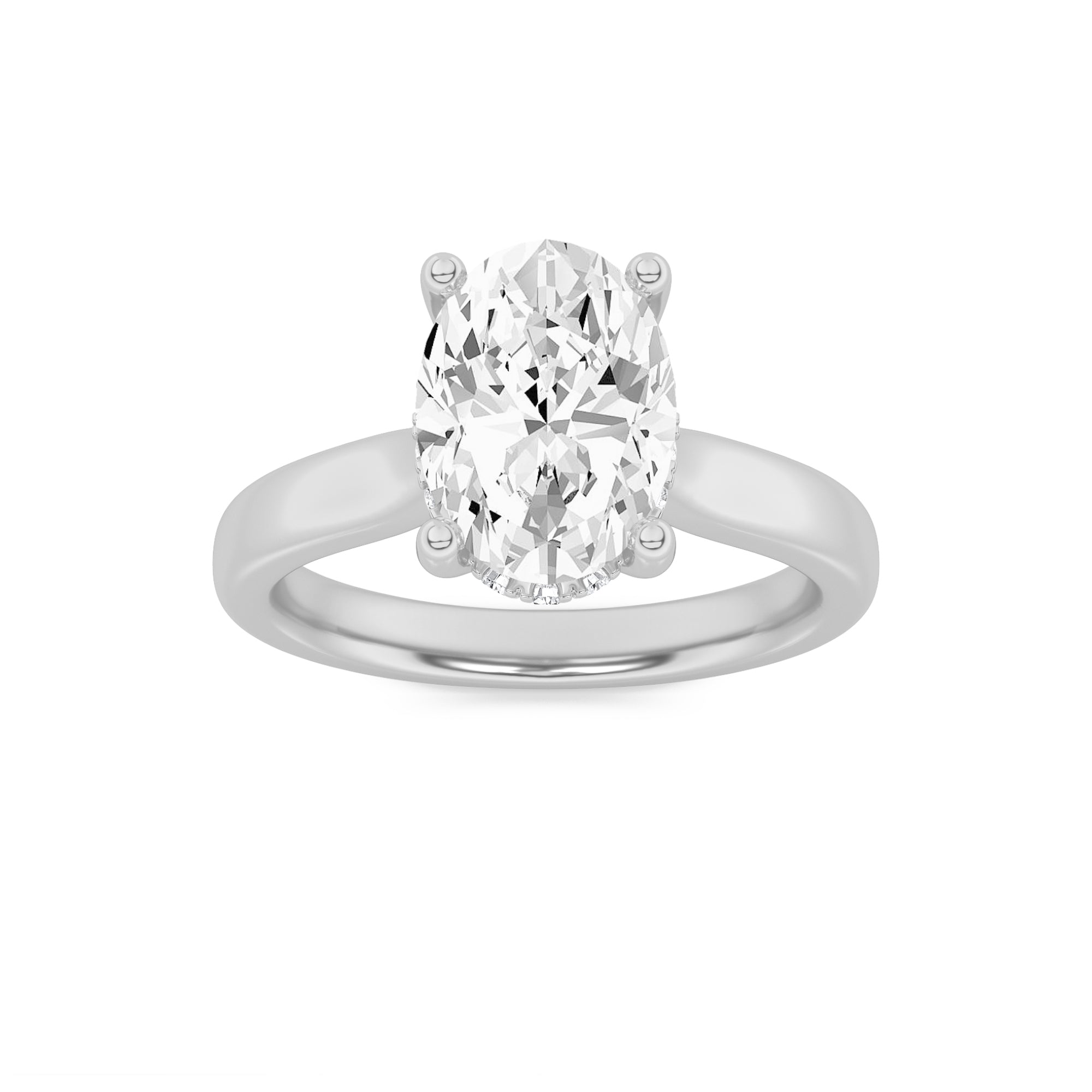 Emma Oval Solitaire with Hidden Halo - Cathedral Setting - White Gold Aura Diamonds