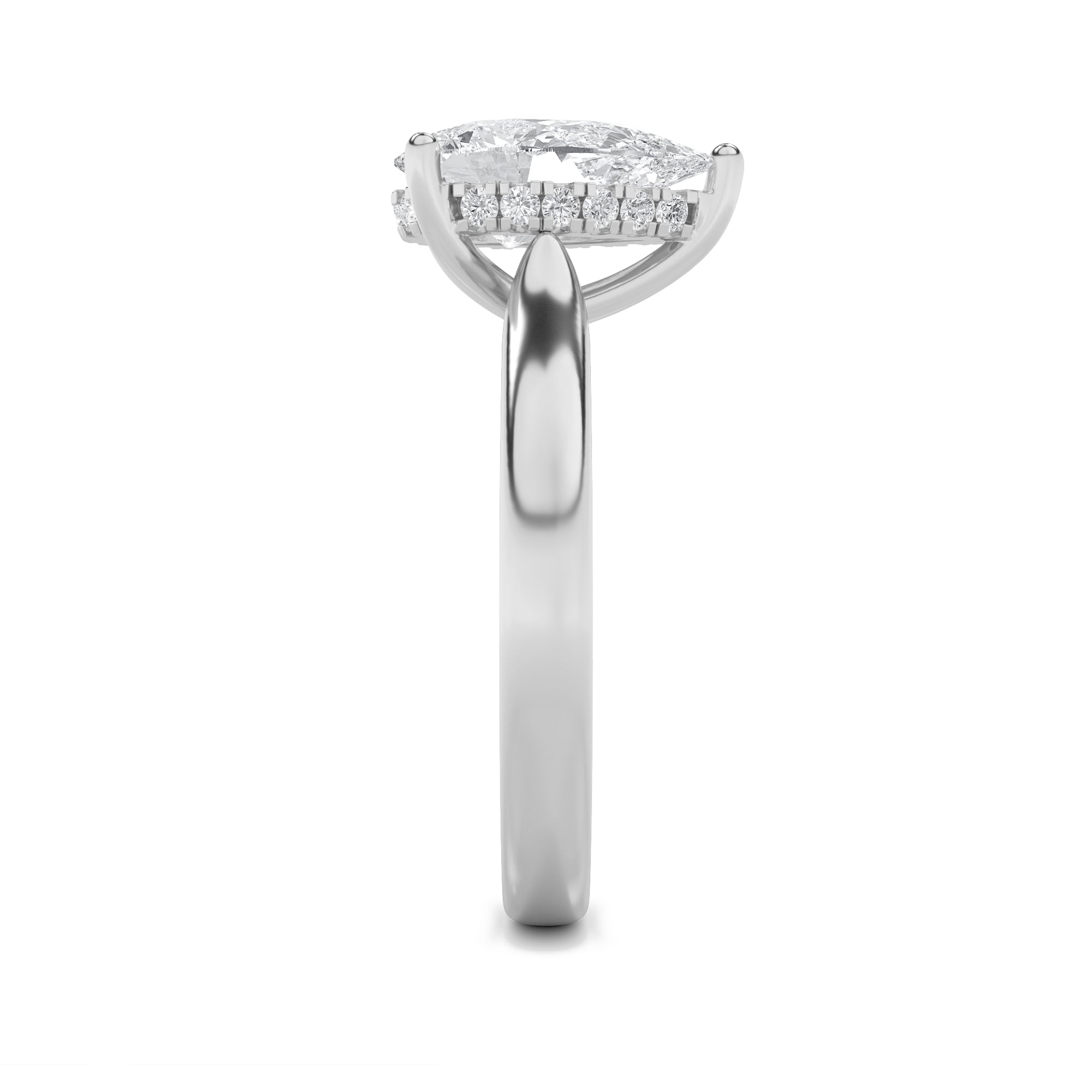 Leah Pear Solitaire with Hidden Halo - Cathedral Setting - White Gold Aura Diamonds