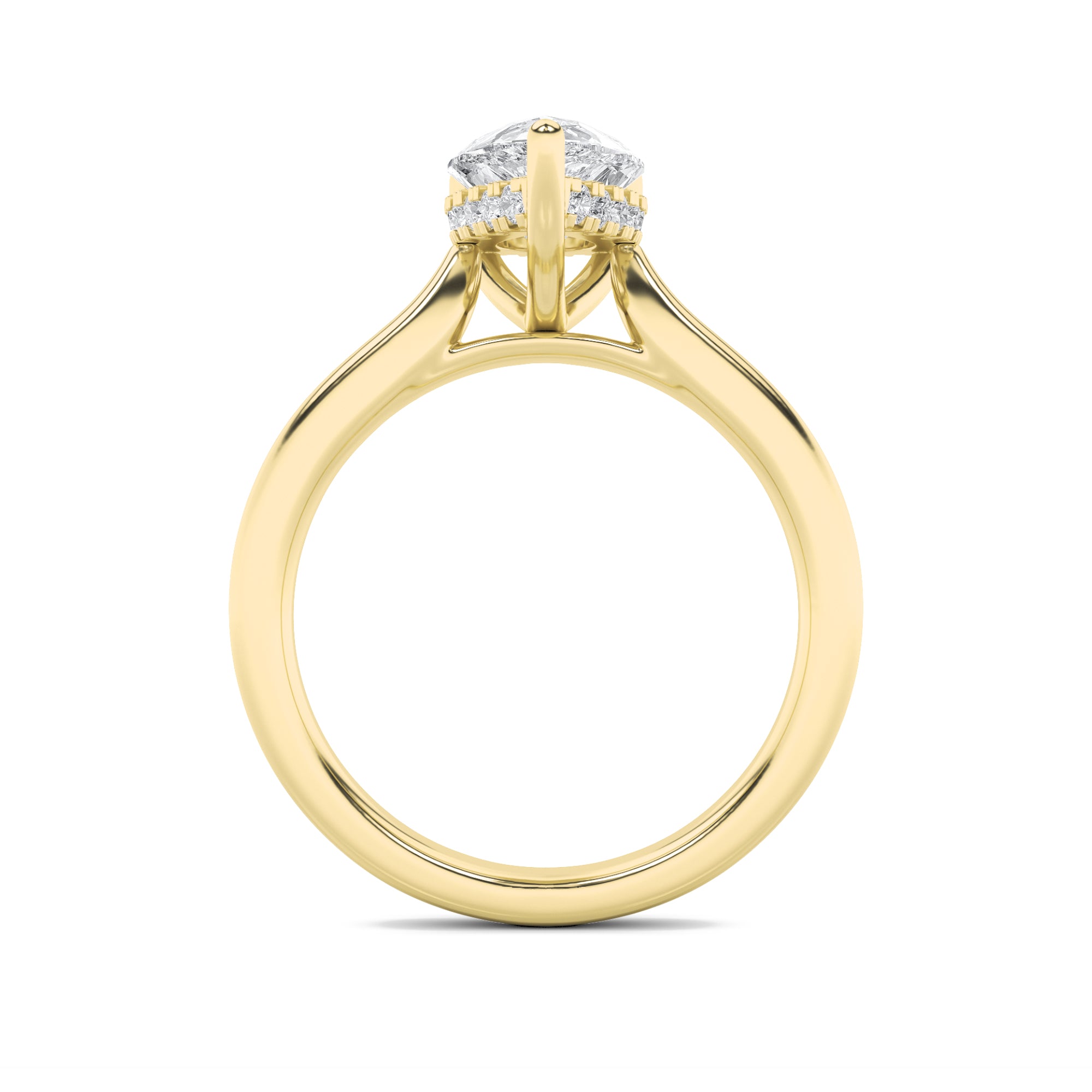 Leah Pear Solitaire with Hidden Halo - Cathedral Setting - Yellow Gold Aura Diamonds