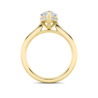 Leah Pear Solitaire with Hidden Halo - Cathedral Setting - Yellow Gold