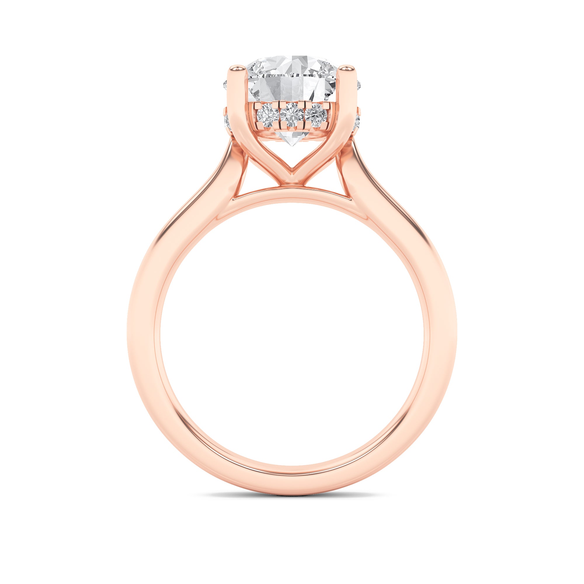 Kate Round Cut Solitaire with Hidden Halo - Cathedral Setting - Rose Gold Aura Diamonds
