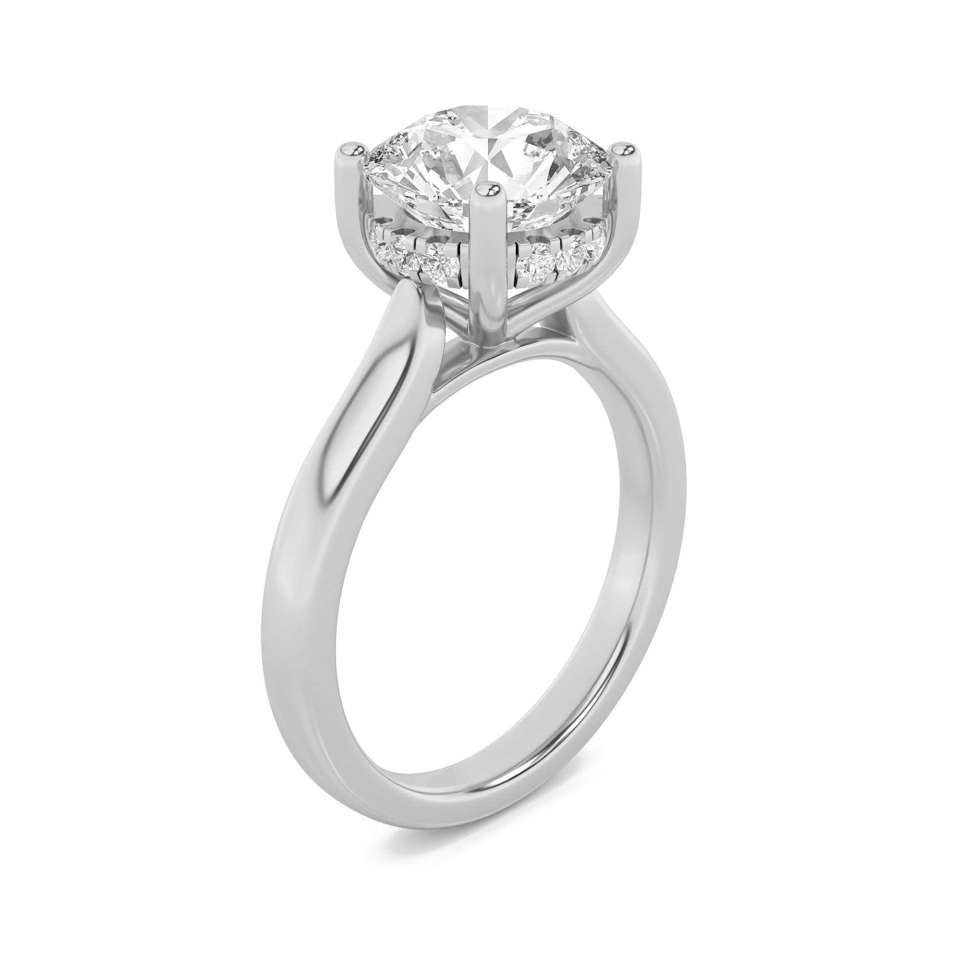 Kate Round Cut Solitaire with Hidden Halo - Cathedral Setting - White Gold Aura Diamonds