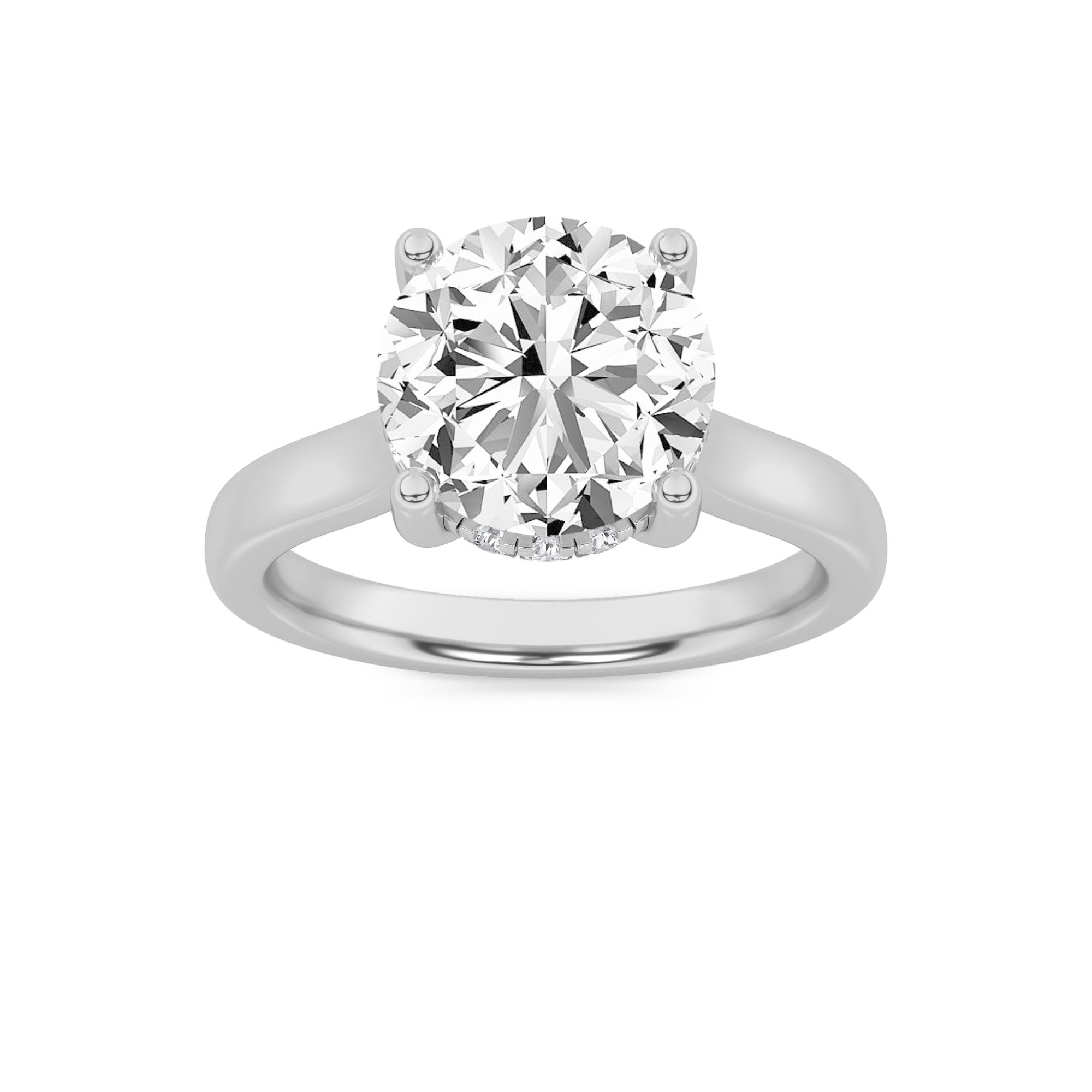 Kate Round Cut Solitaire with Hidden Halo - Cathedral Setting - White Gold Aura Diamonds