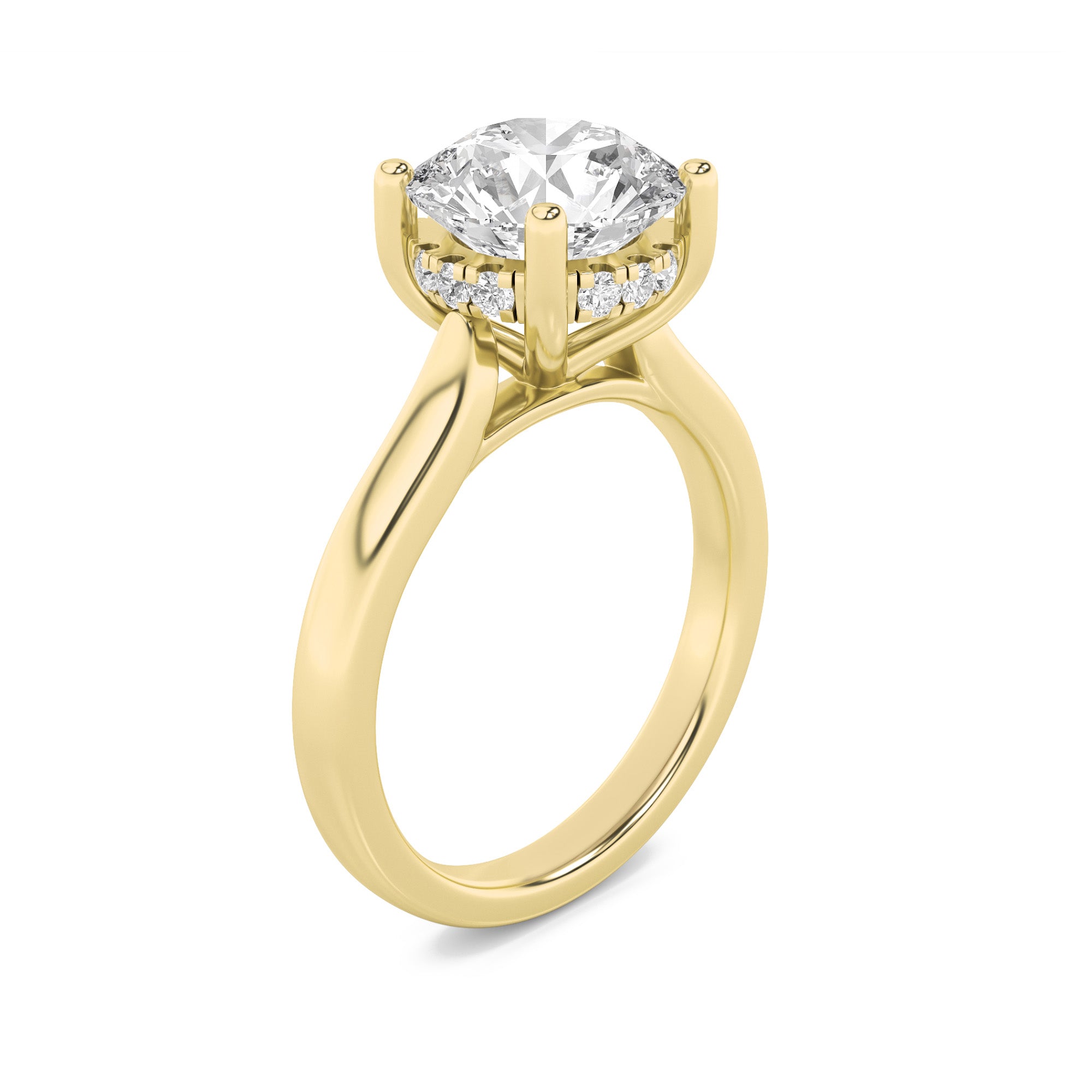 Kate Round Cut Solitaire with Hidden Halo - Cathedral Setting - Yellow Gold Aura Diamonds