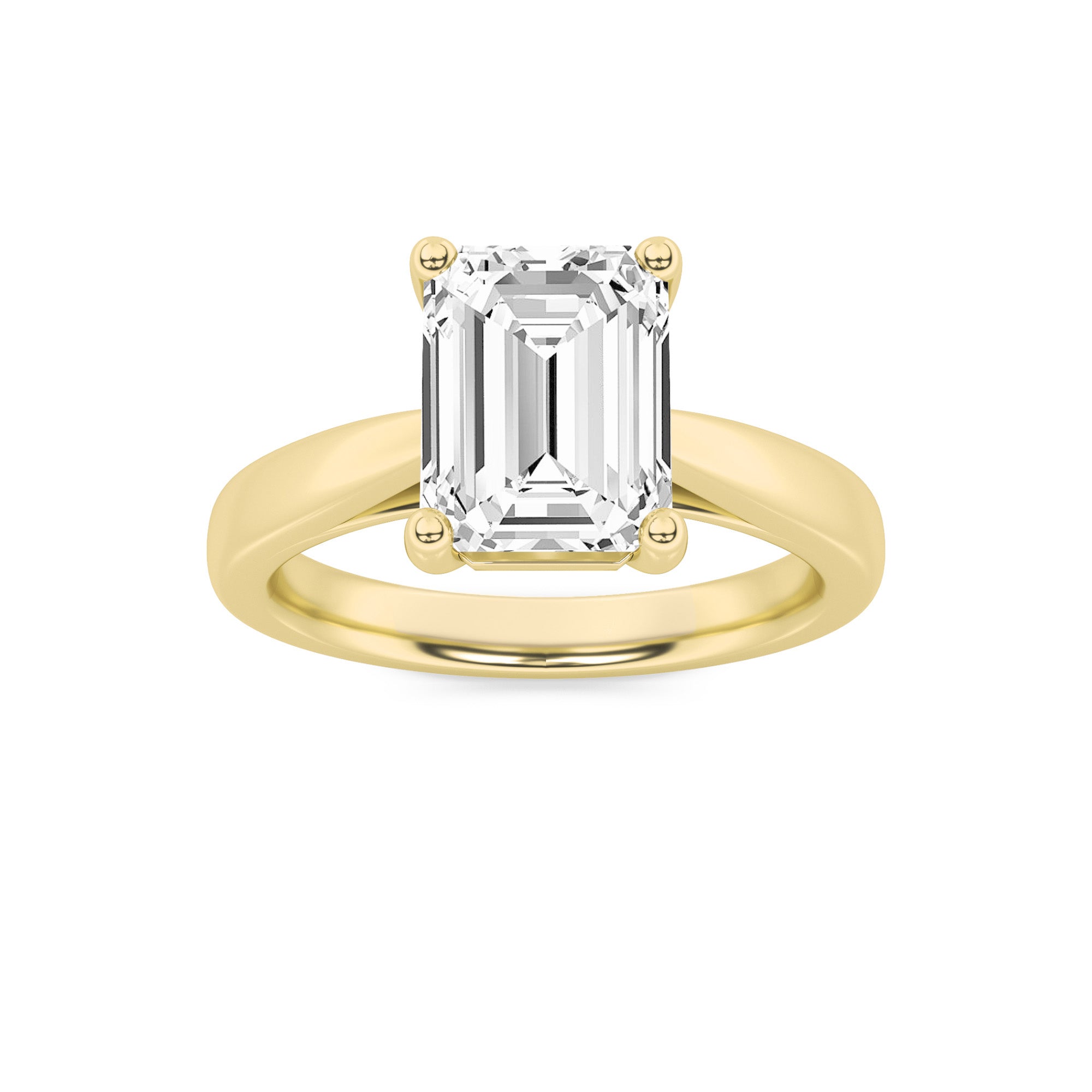 Jaimee Emerald Solitaire - Cathedral Setting - Yellow Gold Aura Diamonds