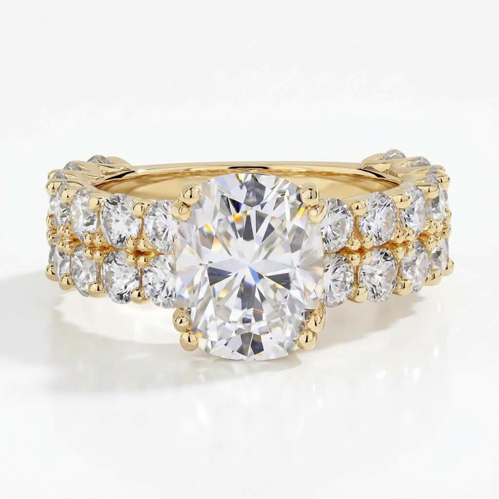 Cushion Moissanite Double Row Pavé Ring | 3ct