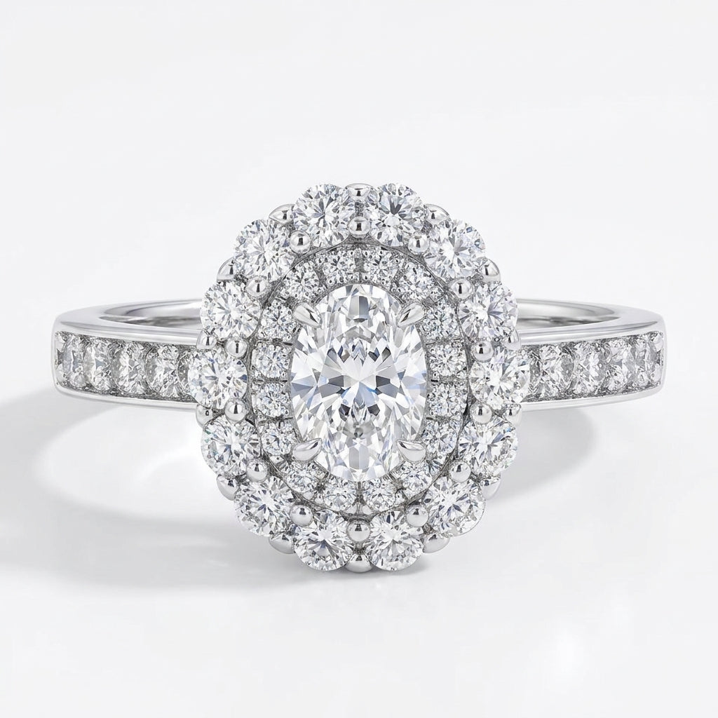 Hazel Oval Double Halo Moissanite Ring | 0.5ct Aura Diamonds