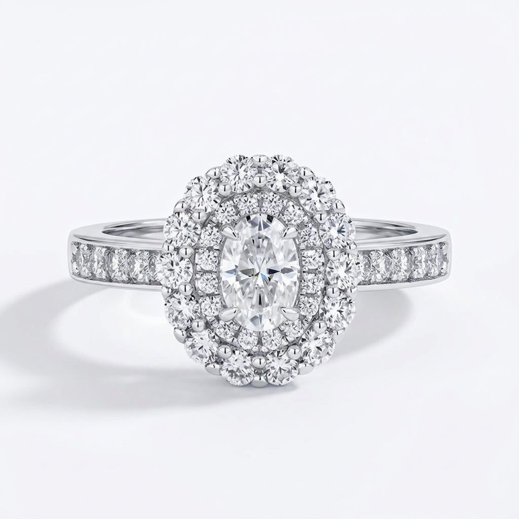 Hazel Oval Double Halo Moissanite Ring | 0.5ct Aura Diamonds