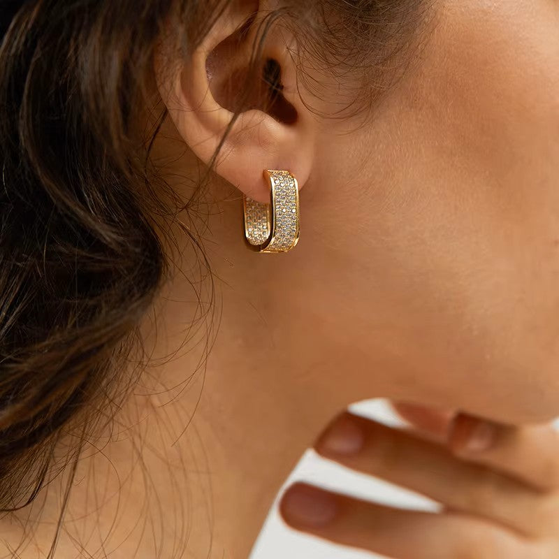 Dazzling Rectangle Hoop Earrings - Moissanite [Rhodium Plated] Aura Diamonds