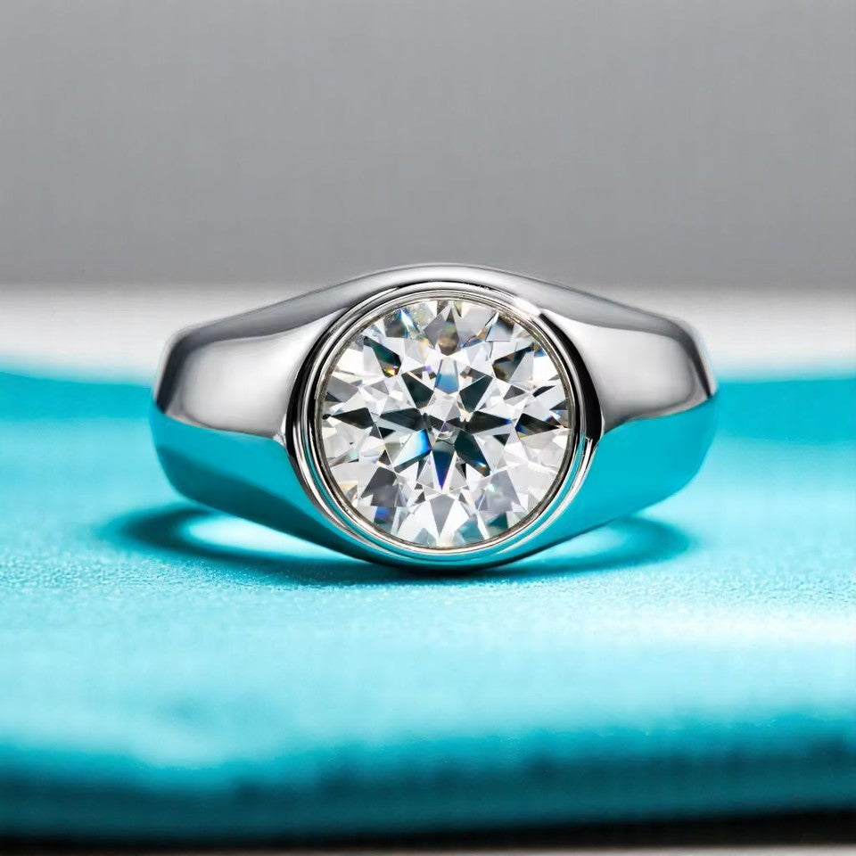 Men's 4 Carat Round-Cut Moissanite Ring [Rhodium Plated]