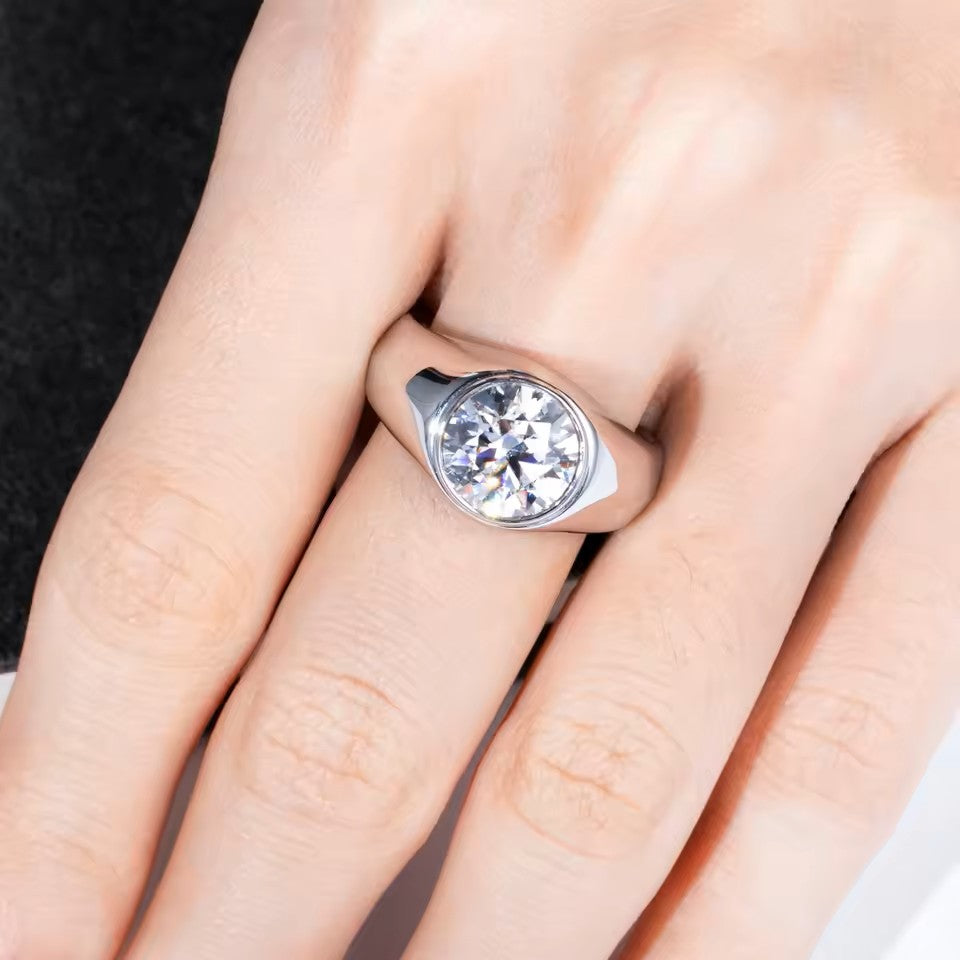 Men's 4 Carat Round-Cut Moissanite Ring [Rhodium Plated] Aura Diamonds