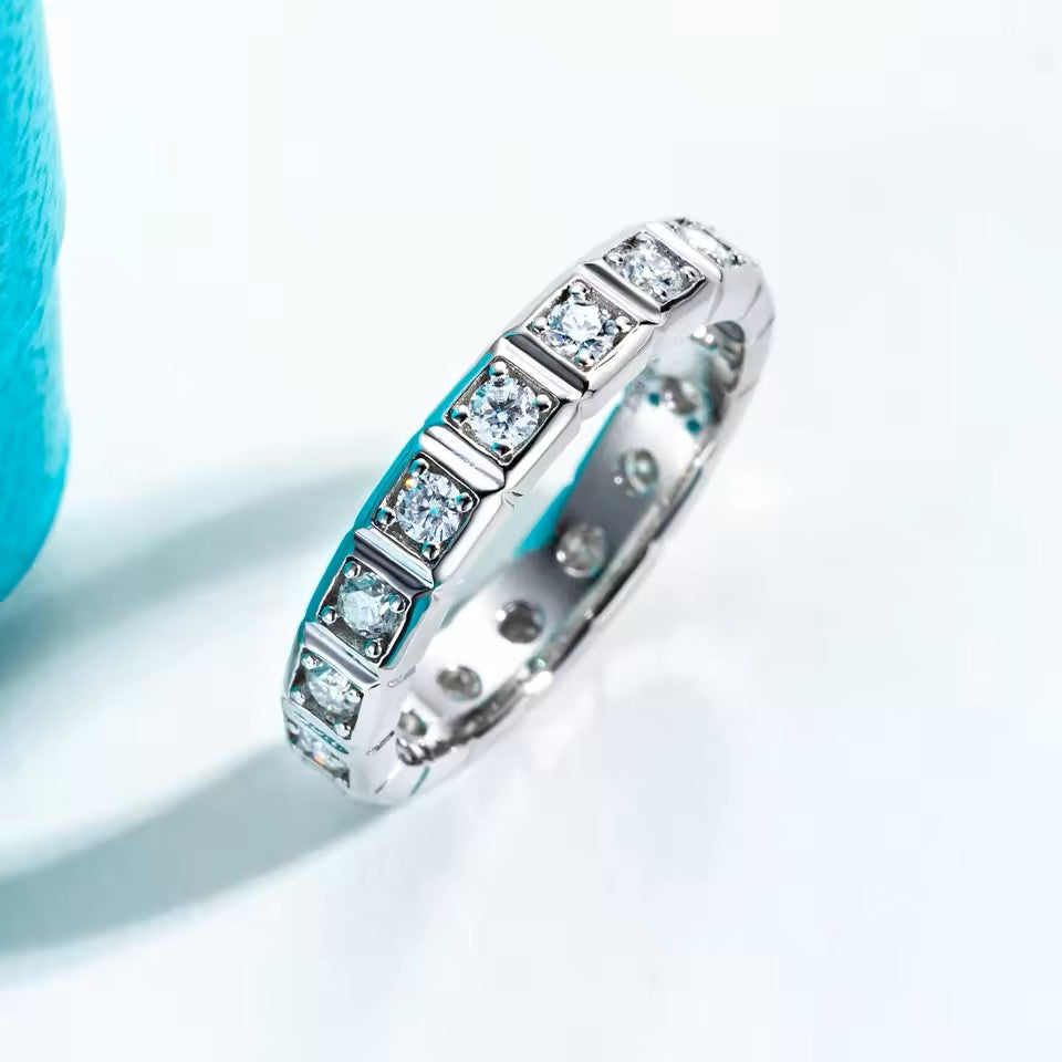 Elegant Princess Eternity Bezel Set Band - White Gold - Moissanite (Protective Rhodium Plated) Aura Diamonds