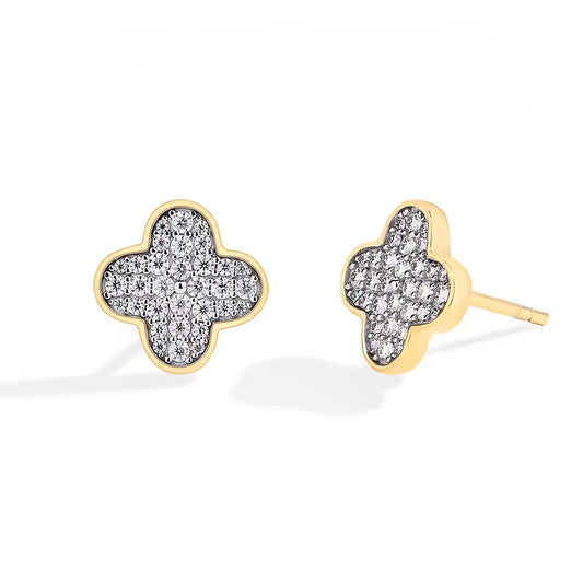 Dainty Clover Leaf Stud Earrings - Moissanite [Protective Rhodium Plated]