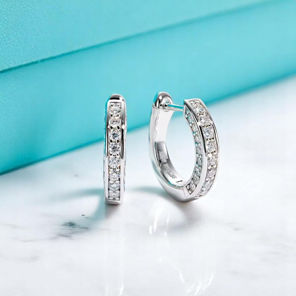 Elegant Chic Huggie Hoop Earrings - Moissanite [Rhodium Plated] Aura Diamonds