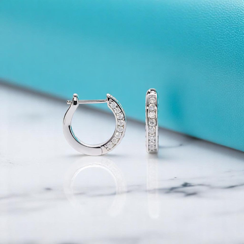 Elegant Chic Huggie Hoop Earrings - Moissanite [Rhodium Plated] Aura Diamonds