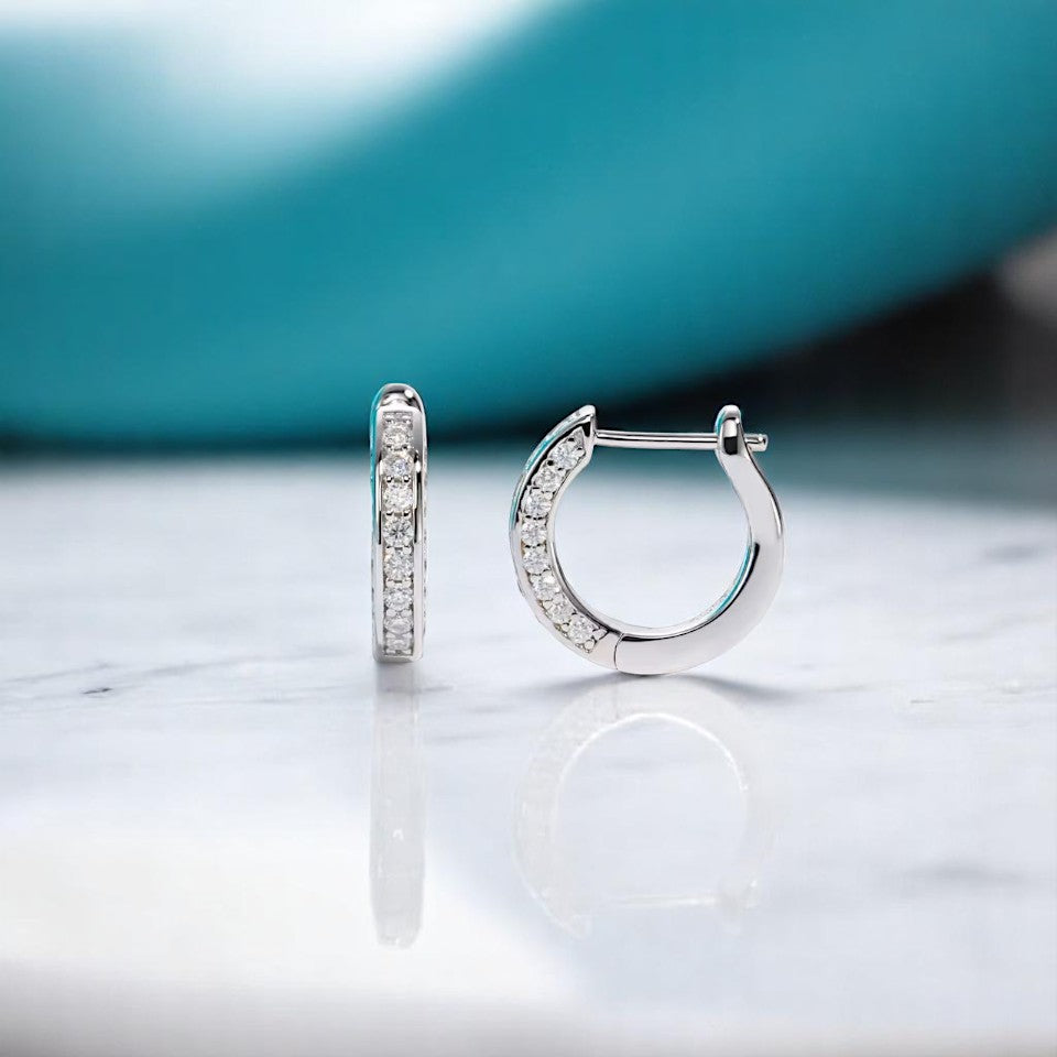 Elegant Chic Huggie Hoop Earrings - Moissanite [Rhodium Plated] Aura Diamonds