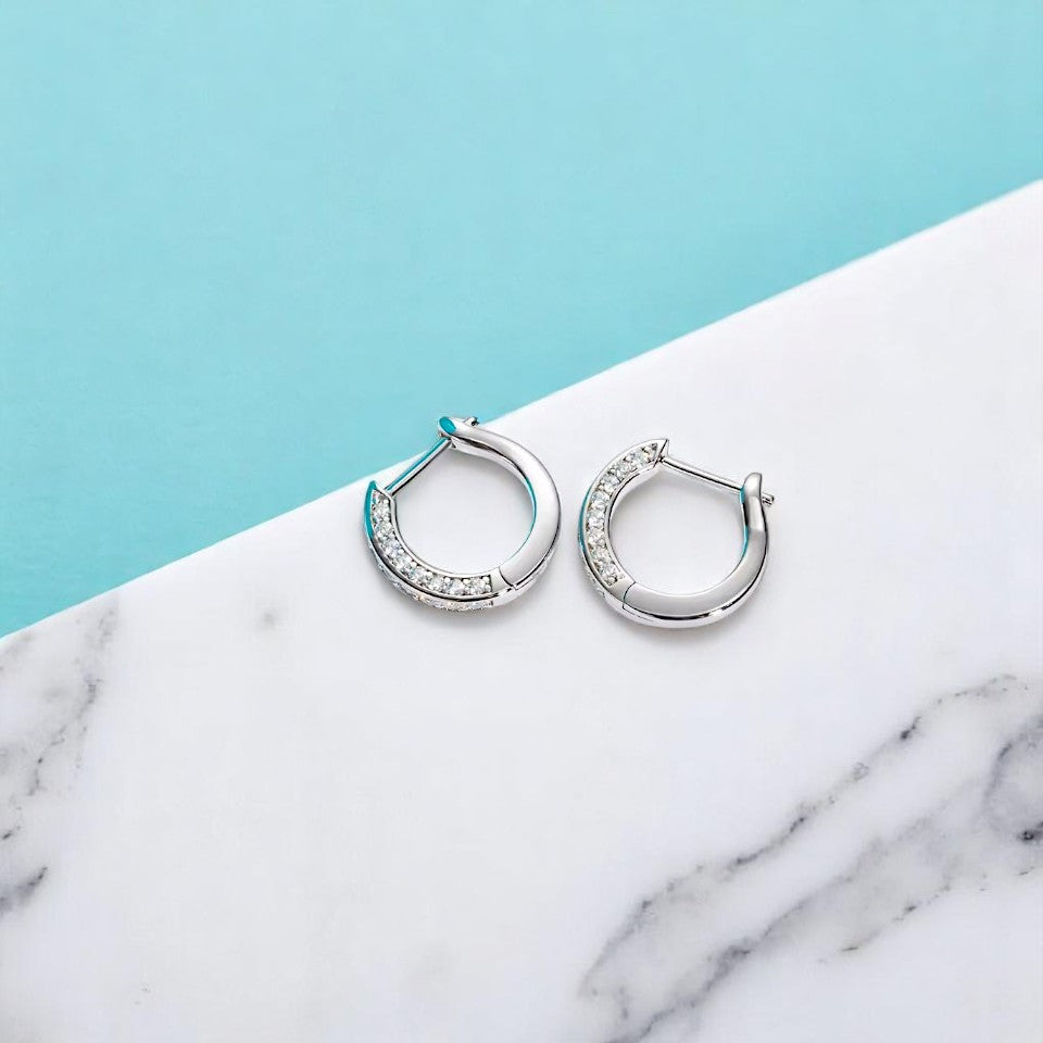 Elegant Chic Huggie Hoop Earrings - Moissanite [Rhodium Plated] Aura Diamonds