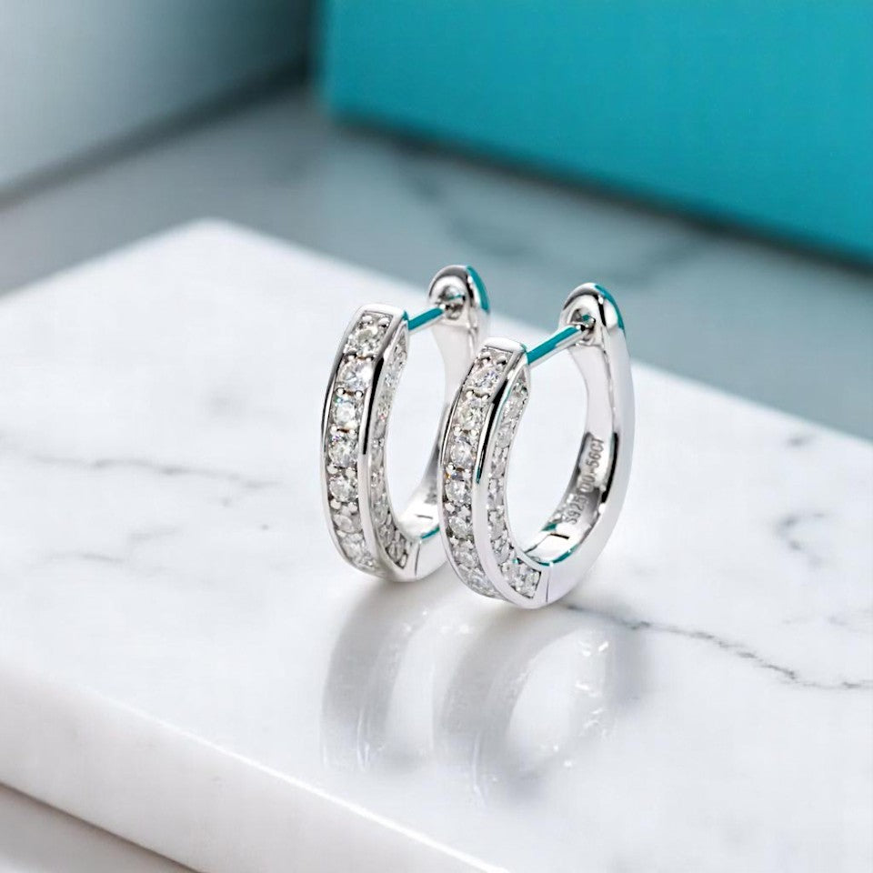 Elegant Chic Huggie Hoop Earrings - Moissanite [Rhodium Plated] Aura Diamonds