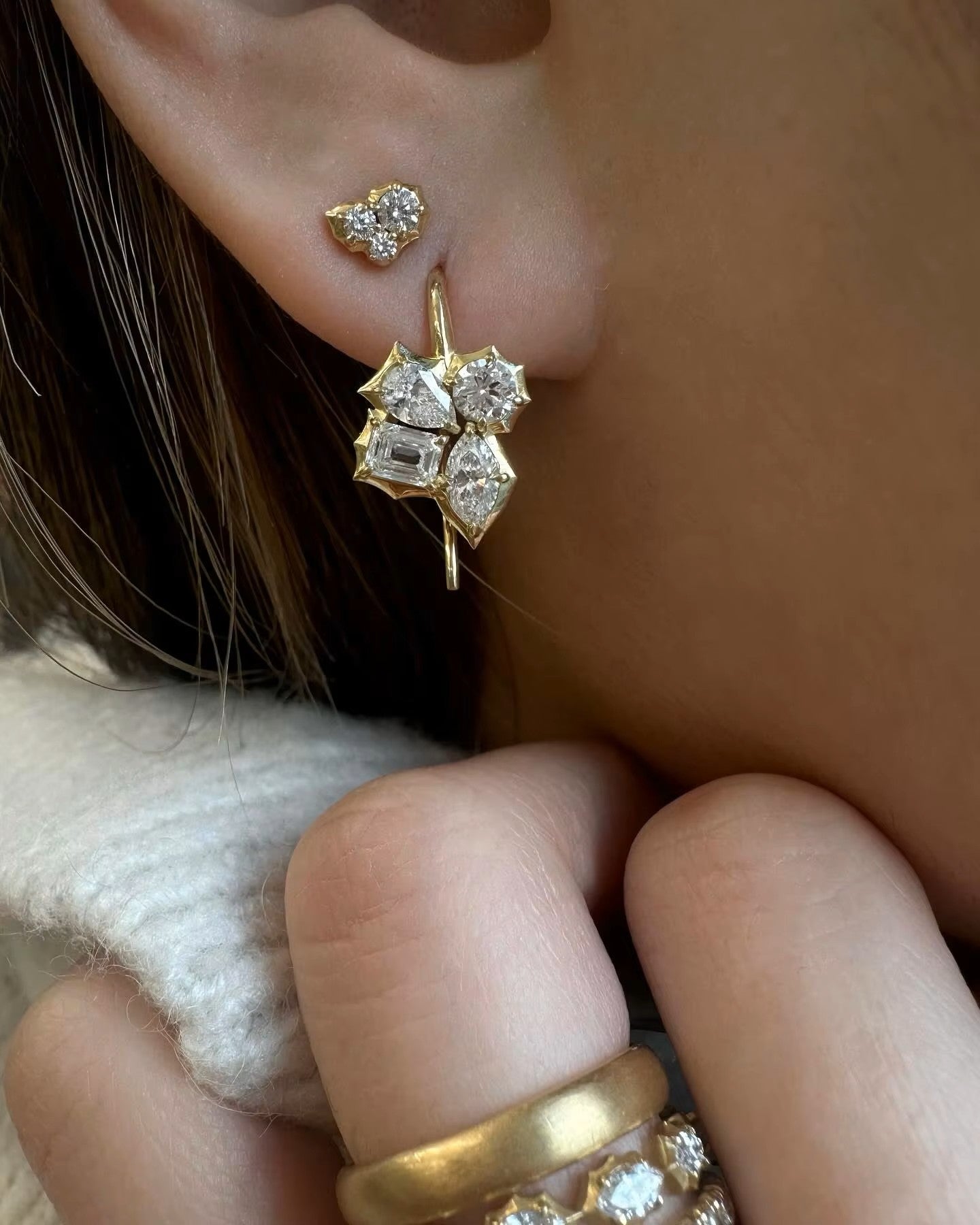 Dazzling 3 Carat Cluster Earrings - Emerald, Round, Pear & Marquise - Luxury Moissanite Collection Aura Diamonds
