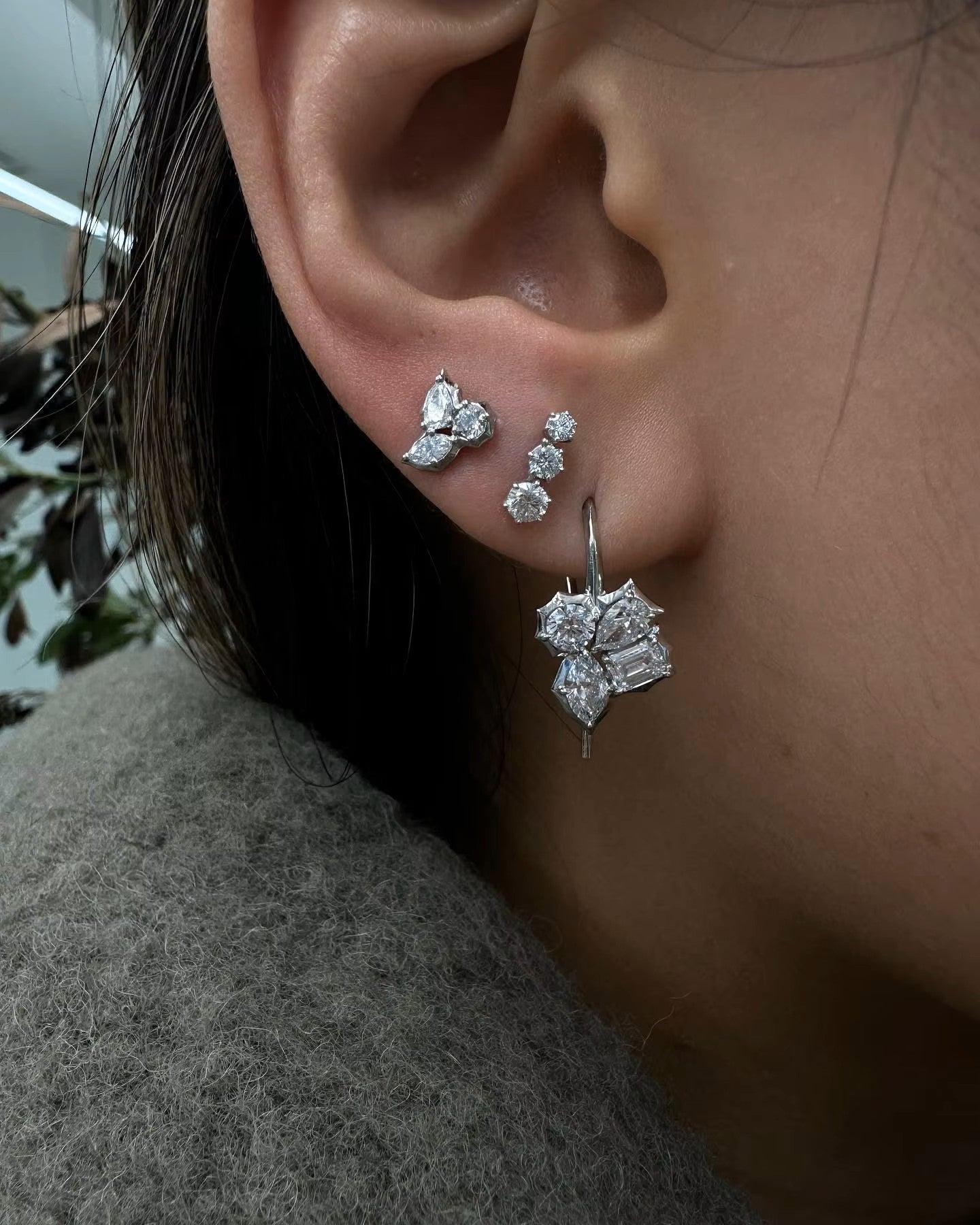 Dazzling 3 Carat Cluster Earrings - Emerald, Round, Pear & Marquise - Luxury Moissanite Collection Aura Diamonds