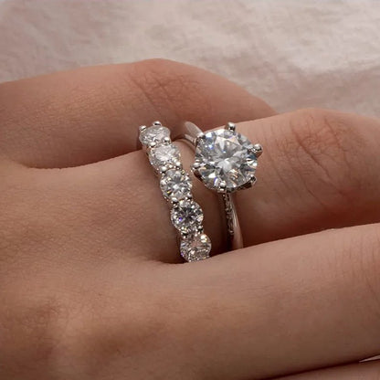 Luxury 5-Stone Ring/Band 4MM - Moissanite (Protective Rhodium Plated)