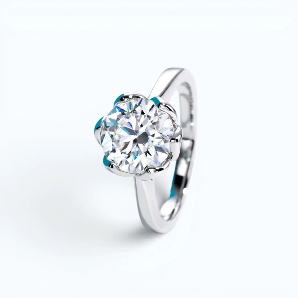 3 Carat Tulip Floral Round Moissanite Engagement Ring Aura Diamonds