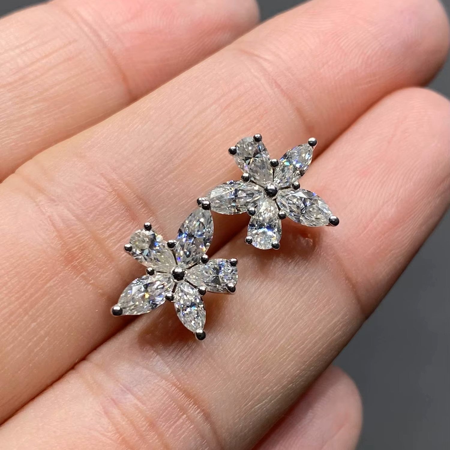 Elegant 3 Carat Floral Stud Earrings - 14K 18K Solid Gold - Moissanite | Luxury Collection Aura Diamonds