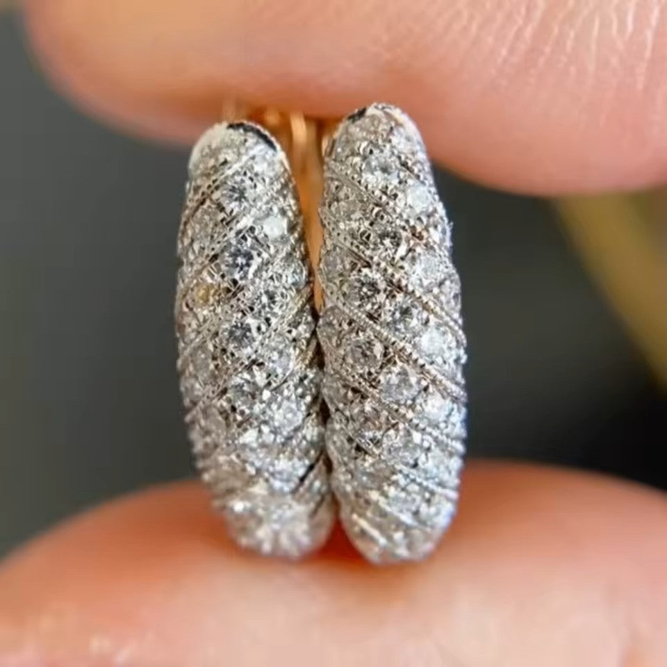 Elegant Diamond Hoop Earrings - 14K 18K Solid Gold - Lab Diamond