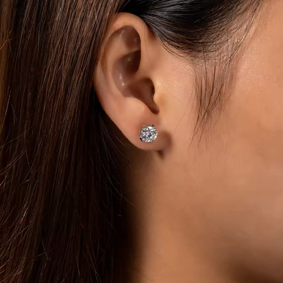 Tulip Solitaire Stud Earrings - 2.00ctw Brilliant Moissanite [2x 1CT]
