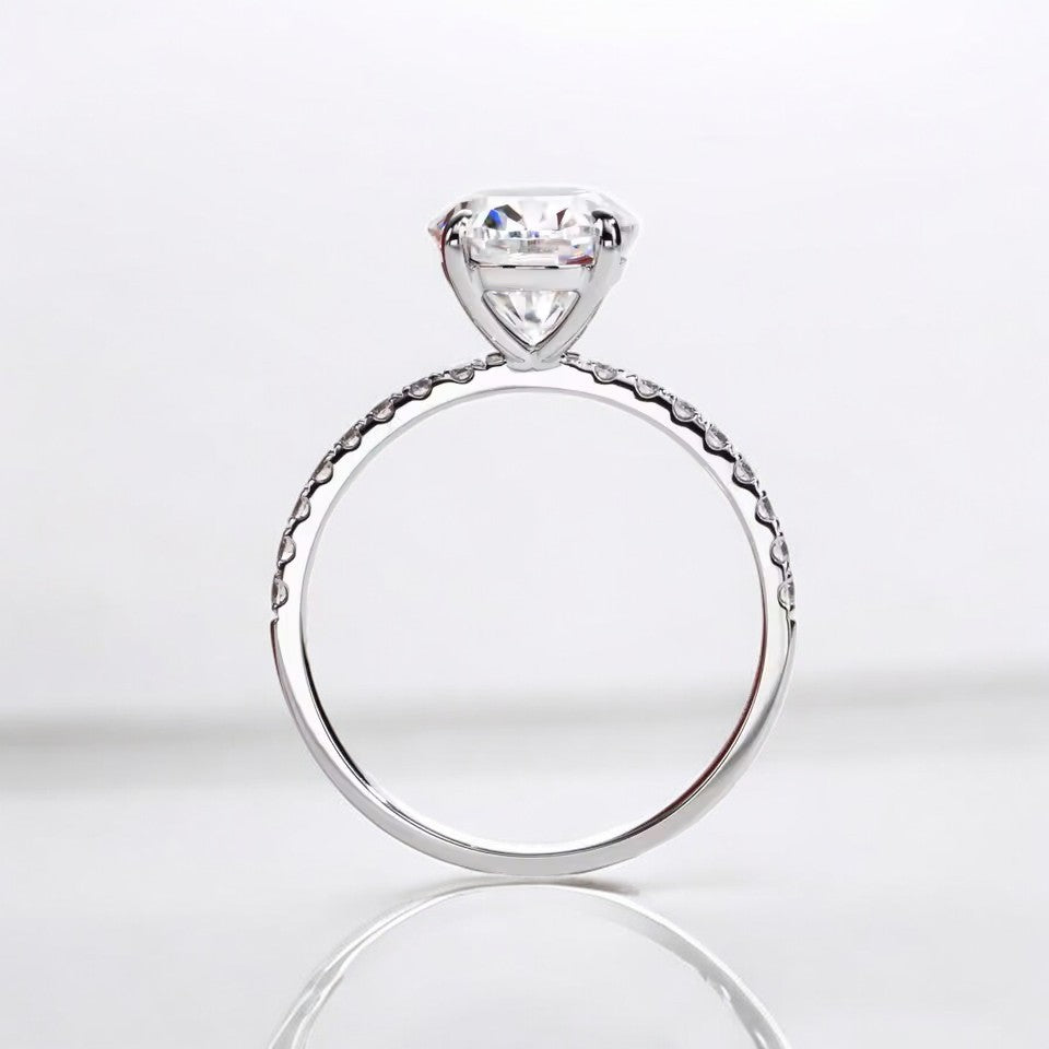 Aura 14K White Gold 3 Carat Oval Cut Ring with Pave Band | 14K Solid White Gold - Moissanite