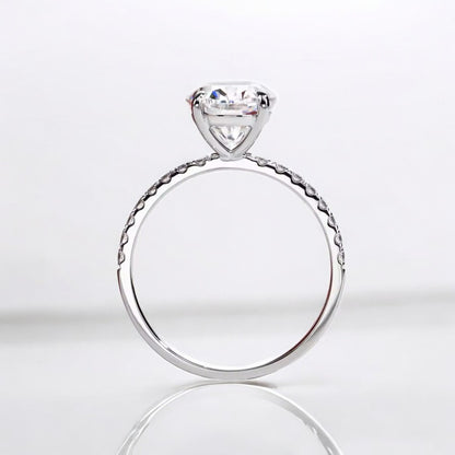 Aura 14K White Gold 3 Carat Oval Cut Ring with Pave Band | 14K Solid White Gold - Moissanite