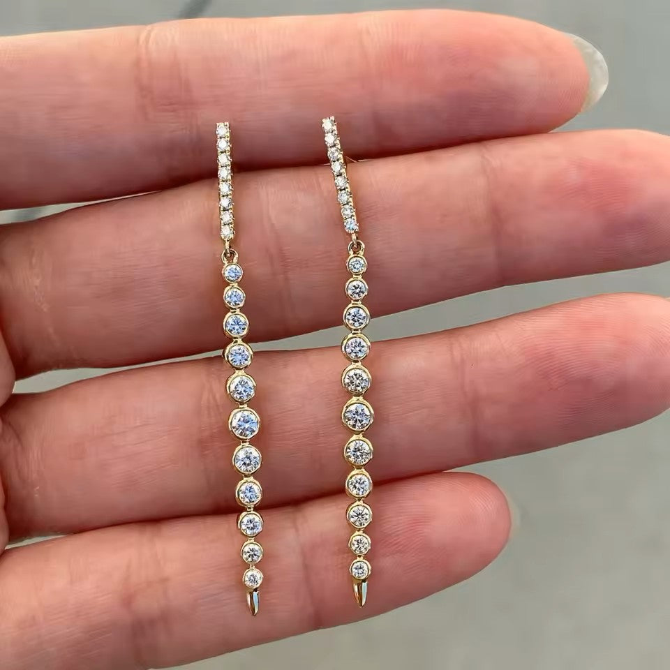 Timeless Dangle Earrings -14K 18K Solid Gold - Moissanite | Luxury Collection