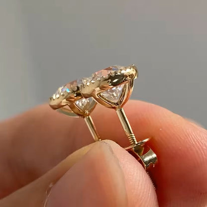 Elegant 2 Carat European Stud Earrings - 14K 18K Solid Gold - Moissanite | Luxury Collection