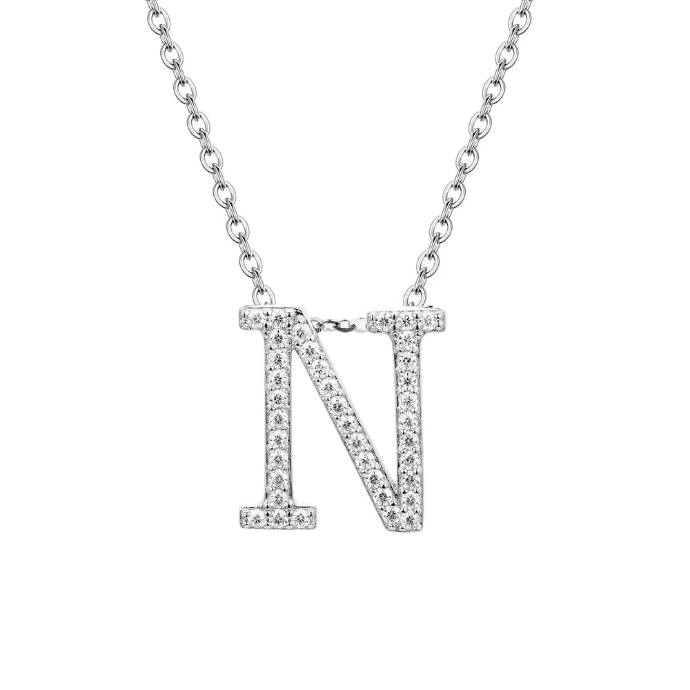 A to Z Moissanite Initial Necklace – Personalized Letter Charm Pendant Aura Diamonds