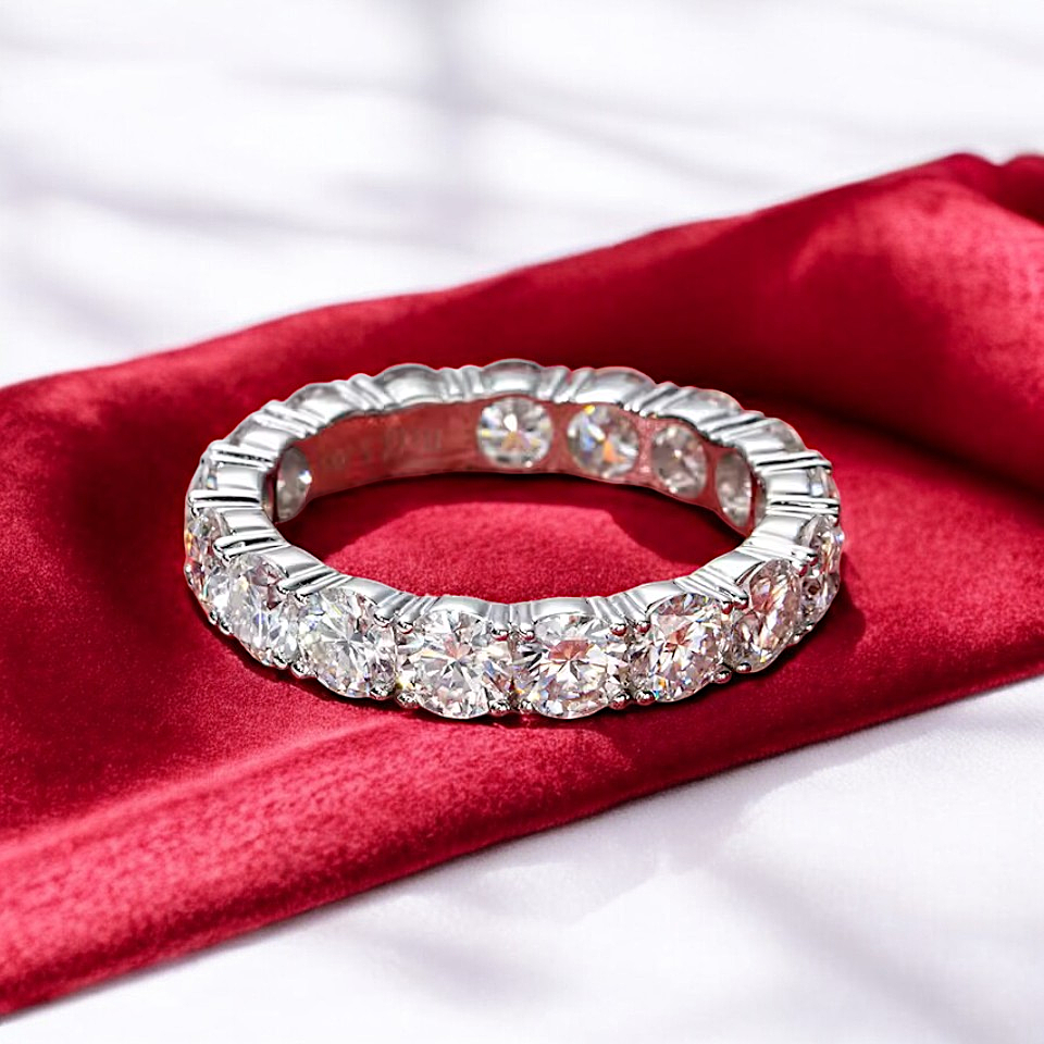 Aura 14K White Gold 4MM Eternity Band | 14K Solid White Gold - Moissanite Aura Diamonds