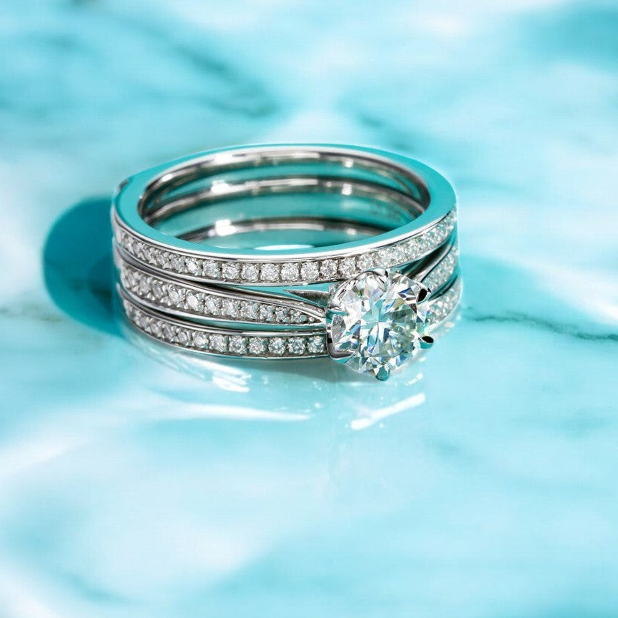 Elegant 1 Carat Solitaire and Wedding Band Engagement Ring Set Aura Diamonds