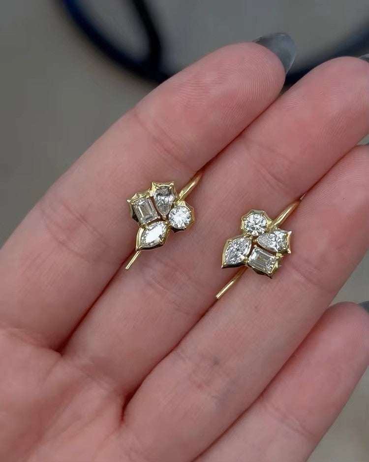 Dazzling 3 Carat Cluster Earrings - Emerald, Round, Pear & Marquise - Luxury Moissanite Collection Aura Diamonds