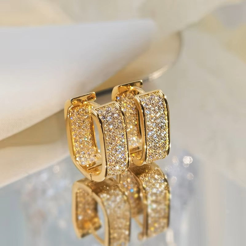 Dazzling Rectangle Hoop Earrings - Moissanite [Rhodium Plated] Aura Diamonds
