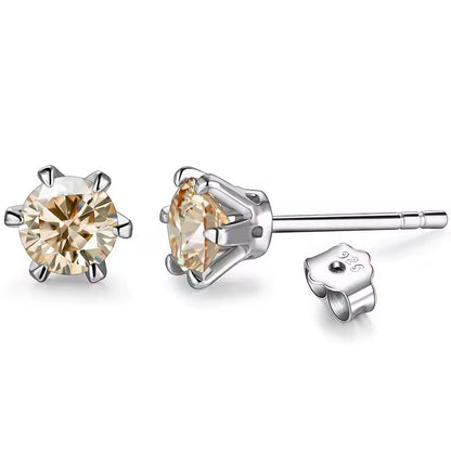 Aura Six-Prong Elegant Stud Earrings - White Gold/Rose Gold/Yellow Gold [Moissanite - Pink/Sea Green/ Black/Yellow Colours]
