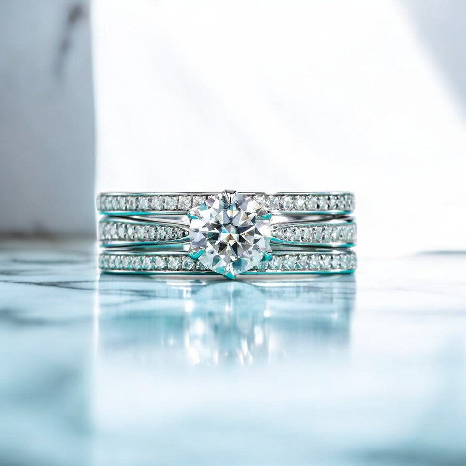 Elegant 1 Carat Solitaire and Wedding Band Engagement Ring Set Aura Diamonds