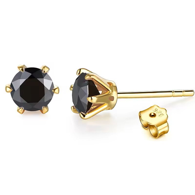 Aura Six-Prong Elegant Stud Earrings - White Gold/Rose Gold/Yellow Gold [Moissanite - Pink/Sea Green/ Black/Yellow Colours]