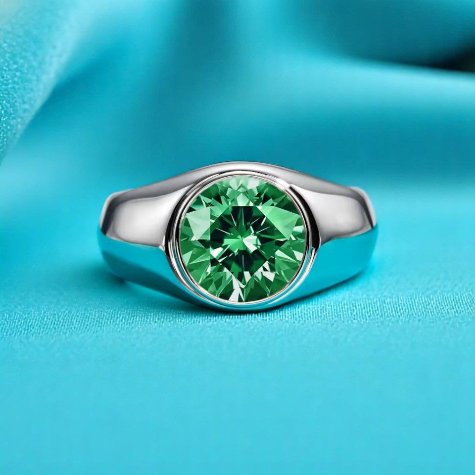 Men's 4 Carat Round-Cut Emerald Ring [Rhodium Plated] - VVS Lab Emerald Aura Diamonds