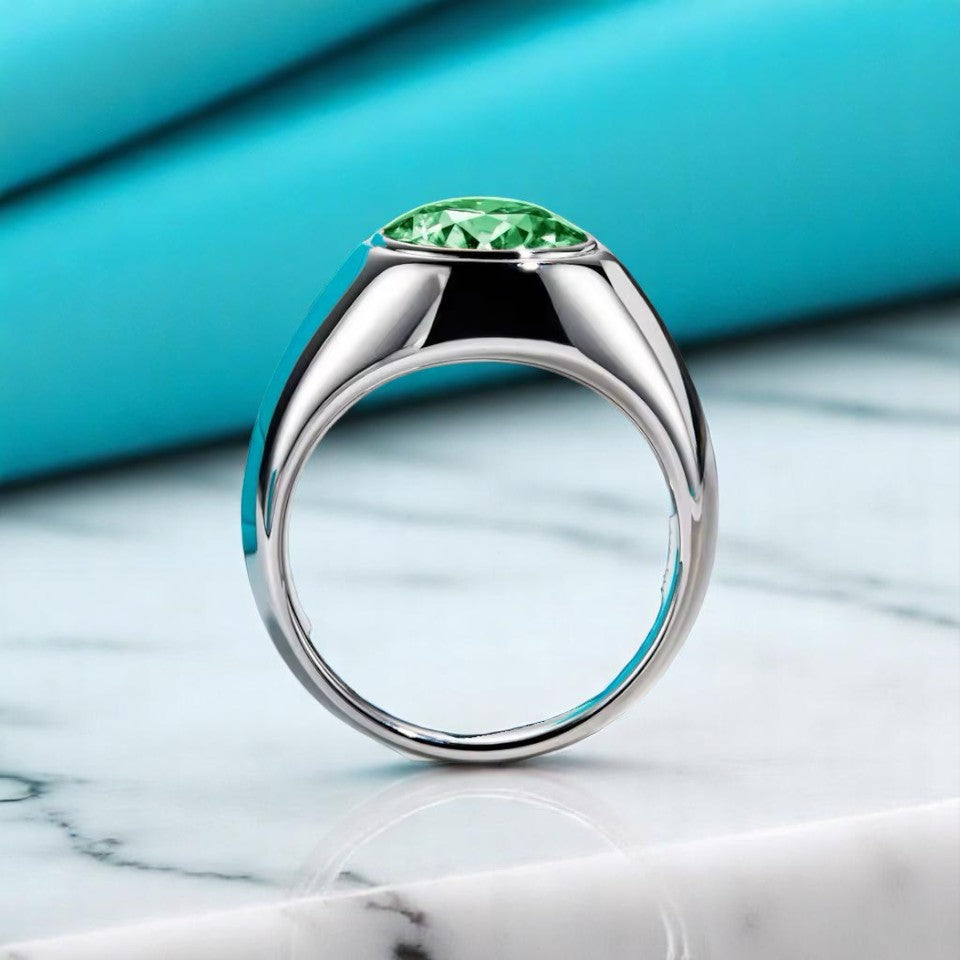 Men's 4 Carat Round-Cut Emerald Ring [Rhodium Plated] - VVS Lab Emerald Aura Diamonds